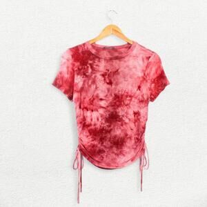 PaperMoon Ruched Tie Dye Top in Burgundy Pink Red